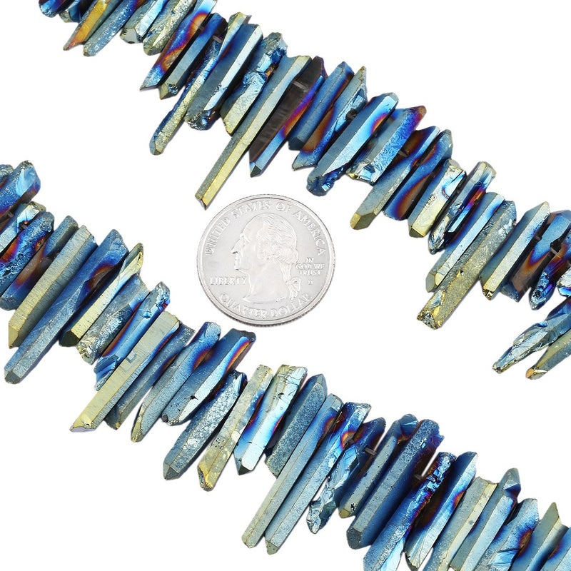 SUNYIK Blue/Gold Titanium Coated Crystal Points Quartz Rough Sticks Spikes Point Beads 15 inch Strand Drilled - Image 5